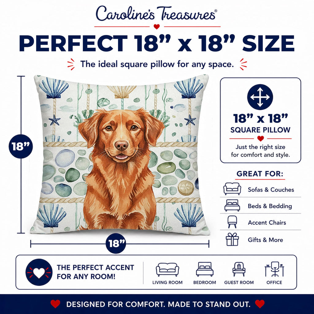 Copper Nova Scotia Duck Tolling Retriever Coastal Sea Glass Decorative Throw Pillow 18x18 Indoor Outdoor Accent Cushion, Fabric Cover with Insert for Sofa, Bed, Porch & Living Room