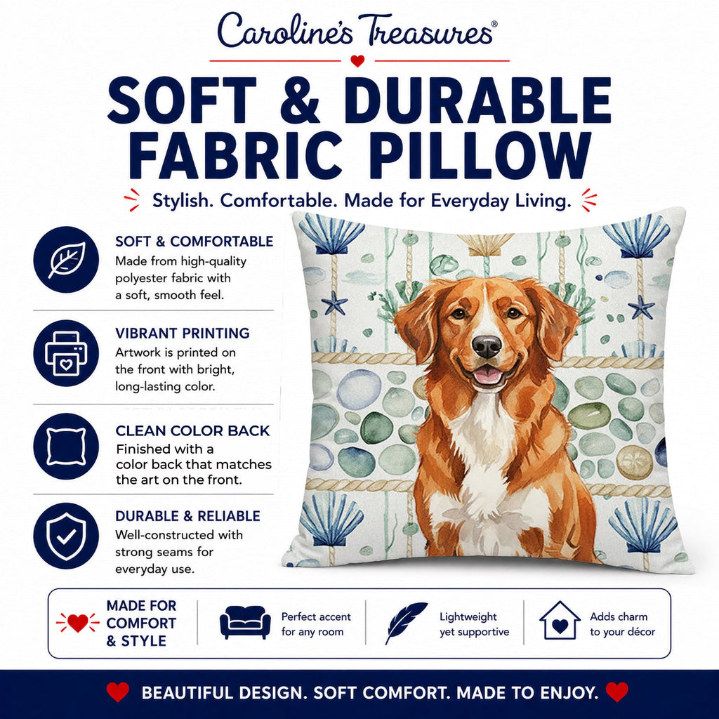 Orange Nova Scotia Duck Tolling Retriever Coastal Sea Glass Decorative Throw Pillow 14x14 Indoor Outdoor Accent Cushion, Fabric Cover with Insert for Sofa, Bed, Porch & Living Room