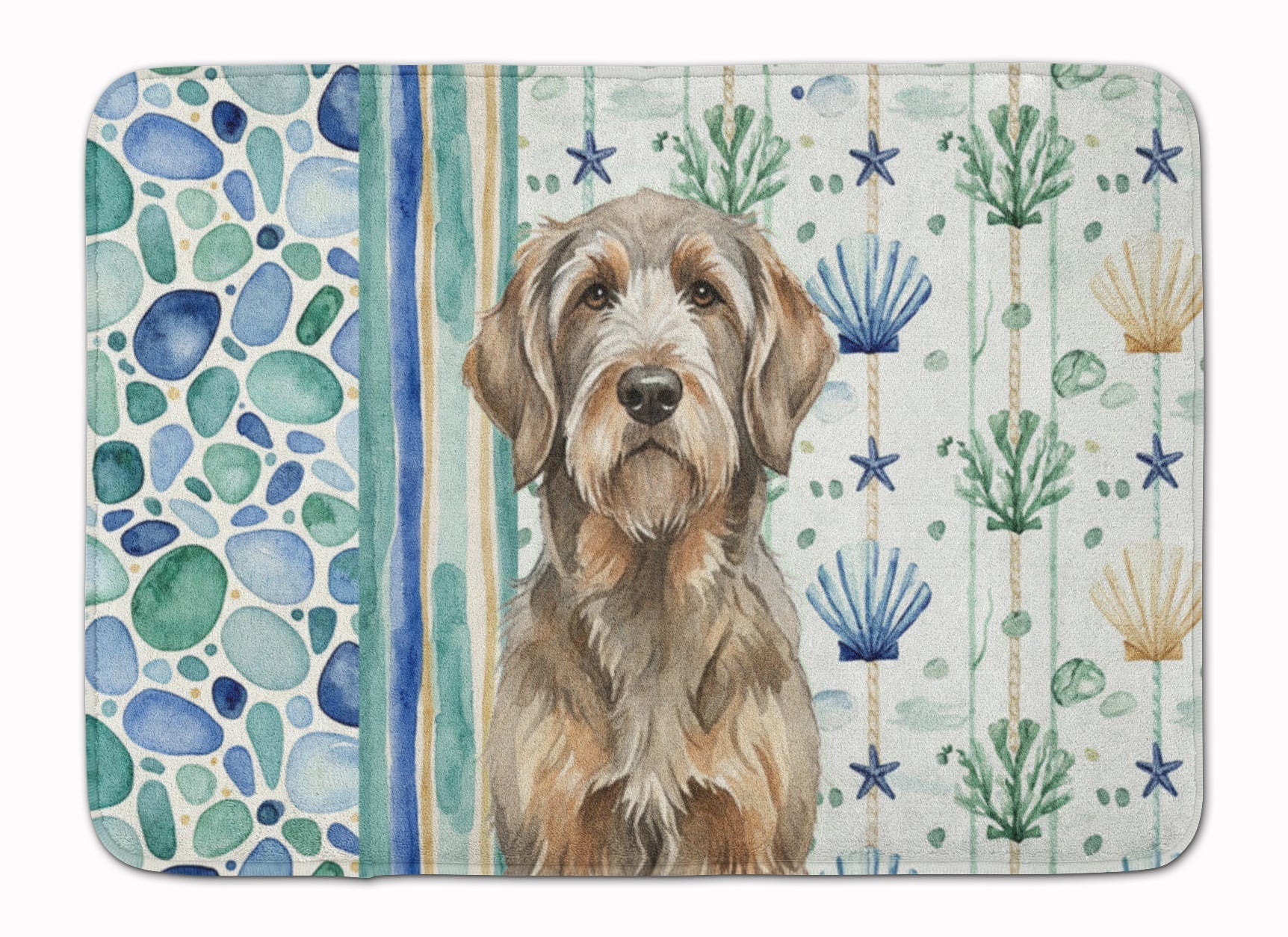 Grizzle and Tan Otterhound Coastal Sea Glass Memory Foam Kitchen Mat Machine Washable Anti-Fatigue Cushion Comfort Bath or Kitchen Rug