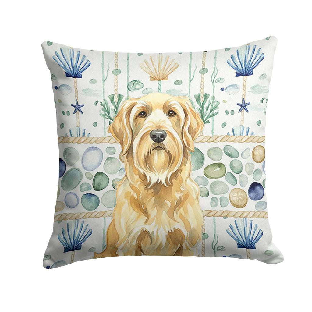 Wheaten and Tan Otterhound Coastal Sea Glass Decorative Throw Pillow 14x14 Indoor Outdoor Accent Cushion, Fabric Cover with Insert for Sofa, Bed, Porch & Living Room