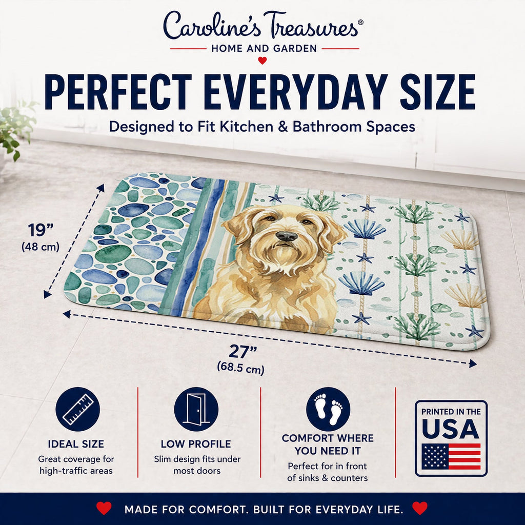Wheaten and Tan Otterhound Coastal Sea Glass Memory Foam Kitchen Mat Machine Washable Anti-Fatigue Cushion Comfort Bath or Kitchen Rug