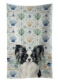 Black and White Papillon Coastal Sea Glass Kitchen Towel Velour Plush Front and Cotton Loop Back Machine Washable