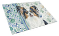 Tricolor Papillon Coastal Sea Glass Cutting Board Tempered Glass Kitchen Cutting Surface, Heat Resistant Chopping, Non-Slip Feet, Food Prep & Serving