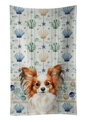White with Red Papillon Coastal Sea Glass Kitchen Towel Velour Plush Front and Cotton Loop Back Machine Washable