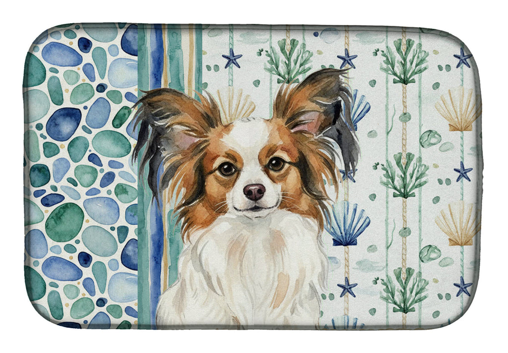 White with Sable Papillon Coastal Sea Glass Dish Drying Mat Absorbent Dish Drying Mat Pad for Kitchen Counter Dish Drainer Mat for Countertop, 14 x 21", Multicolor