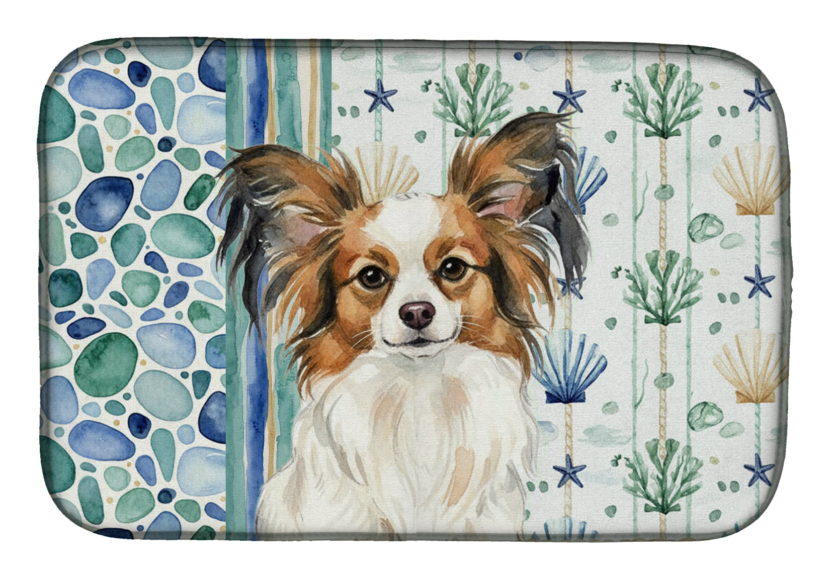 White with Sable Papillon Coastal Sea Glass Dish Drying Mat Absorbent Dish Drying Mat Pad for Kitchen Counter Dish Drainer Mat for Countertop, 14 x 21", Multicolor