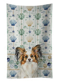 White with Sable Papillon Coastal Sea Glass Kitchen Towel Velour Plush Front and Cotton Loop Back Machine Washable