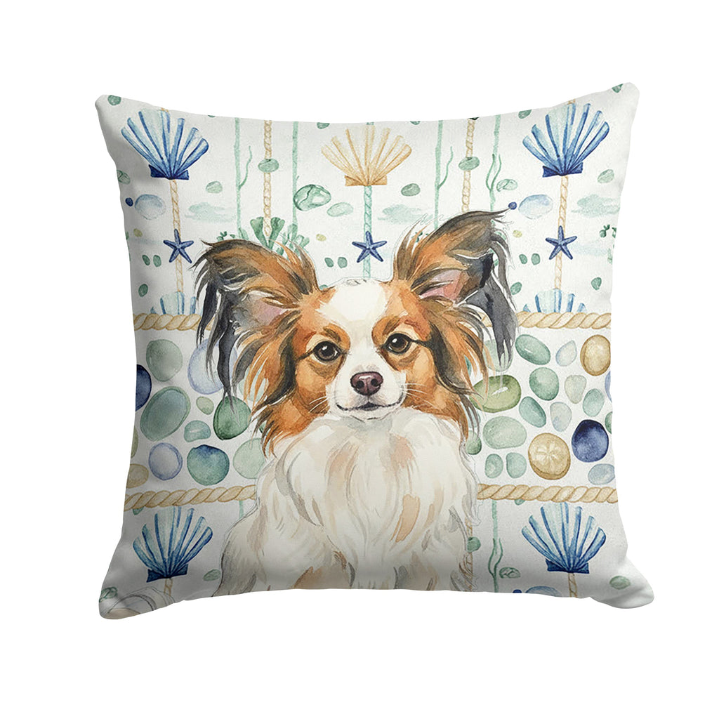 White with Sable Papillon Coastal Sea Glass Decorative Throw Pillow 14x14 Indoor Outdoor Accent Cushion, Fabric Cover with Insert for Sofa, Bed, Porch & Living Room