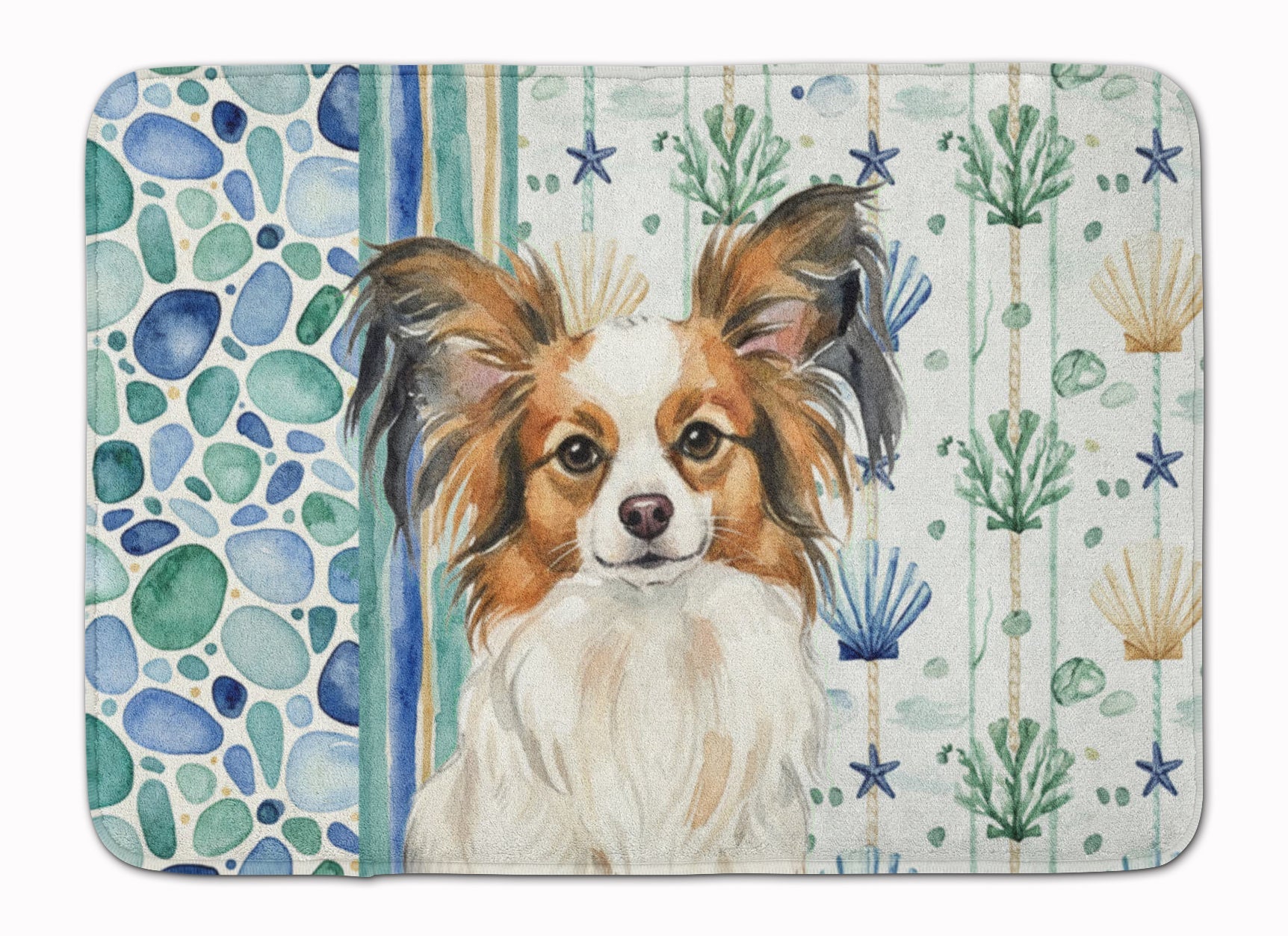 White with Sable Papillon Coastal Sea Glass Memory Foam Kitchen Mat Machine Washable Anti-Fatigue Cushion Comfort Bath or Kitchen Rug