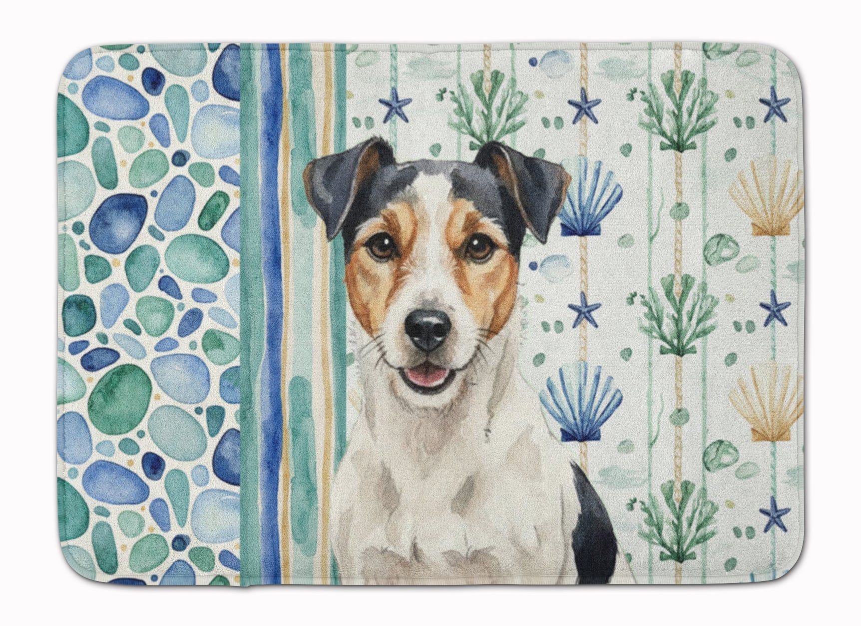 Parson Russell Terrier Coastal Sea Glass Memory Foam Kitchen Mat Machine Washable Anti-Fatigue Cushion Comfort Bath or Kitchen Rug
