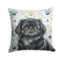 Black Pekingese Coastal Sea Glass Decorative Throw Pillow 14x14 Indoor Outdoor Accent Cushion, Fabric Cover with Insert for Sofa, Bed, Porch & Living Room