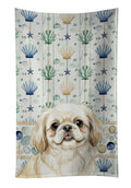 Cream Pekingese Coastal Sea Glass Kitchen Towel Velour Plush Front and Cotton Loop Back Machine Washable