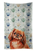 Red Pekingese Coastal Sea Glass Kitchen Towel Velour Plush Front and Cotton Loop Back Machine Washable