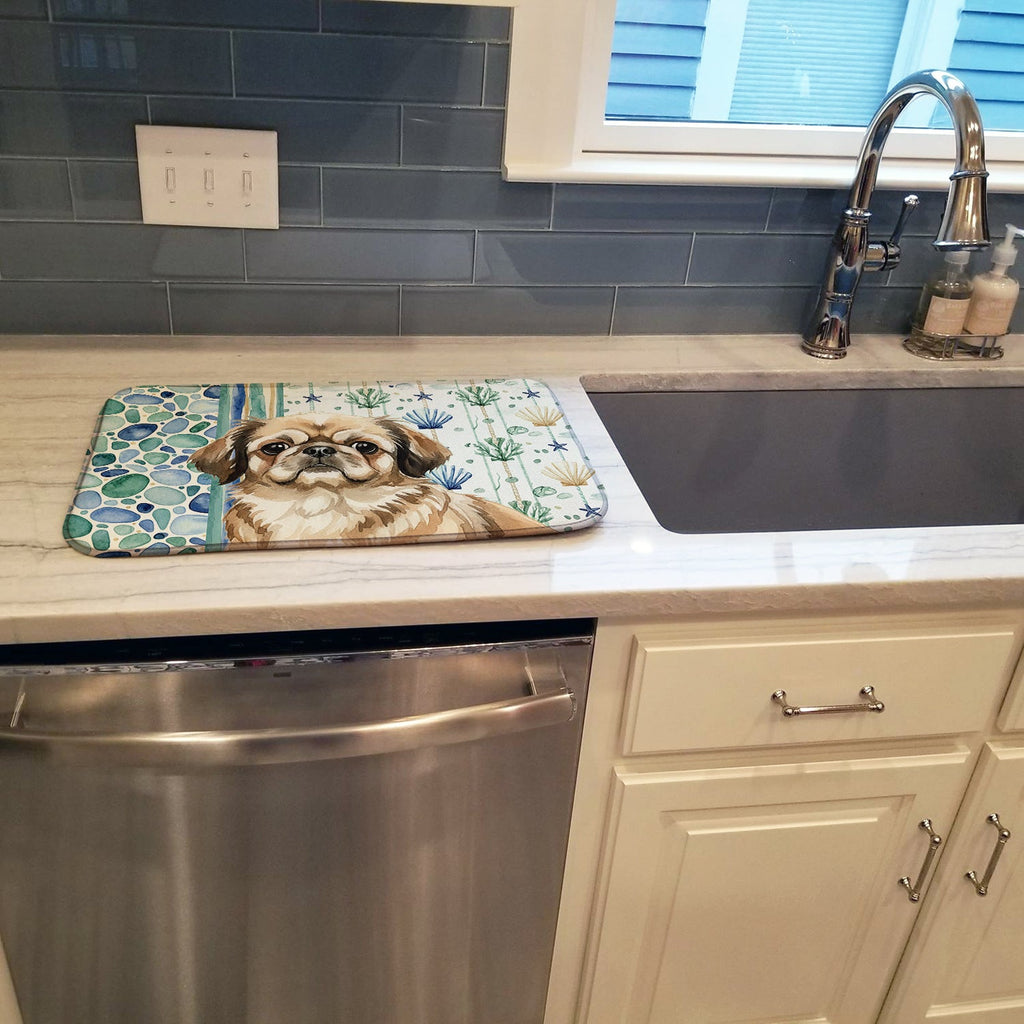 Sable Pekingese Coastal Sea Glass Dish Drying Mat Absorbent Dish Drying Mat Pad for Kitchen Counter Dish Drainer Mat for Countertop, 14 x 21", Multicolor
