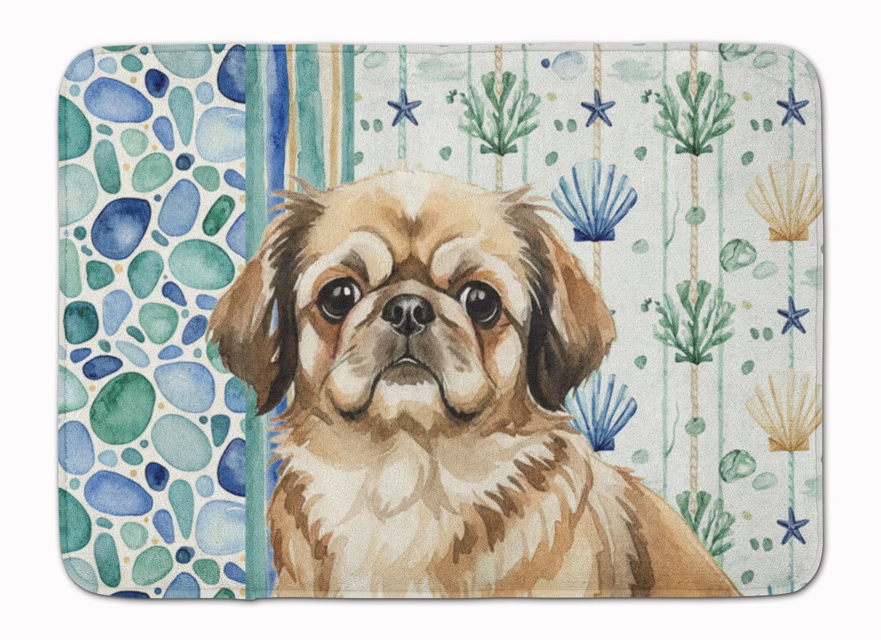 Sable Pekingese Coastal Sea Glass Memory Foam Kitchen Mat Machine Washable Anti-Fatigue Cushion Comfort Bath or Kitchen Rug