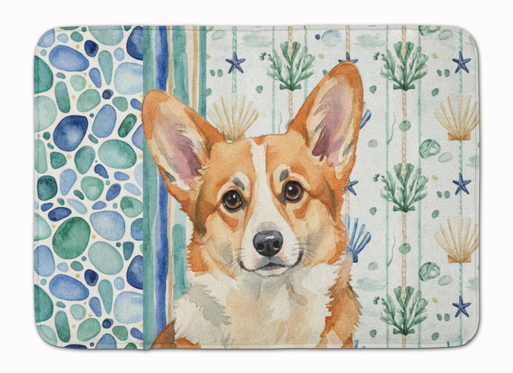 Corgi Coastal Sea Glass Memory Foam Kitchen Mat Machine Washable Anti-Fatigue Cushion Comfort Bath or Kitchen Rug