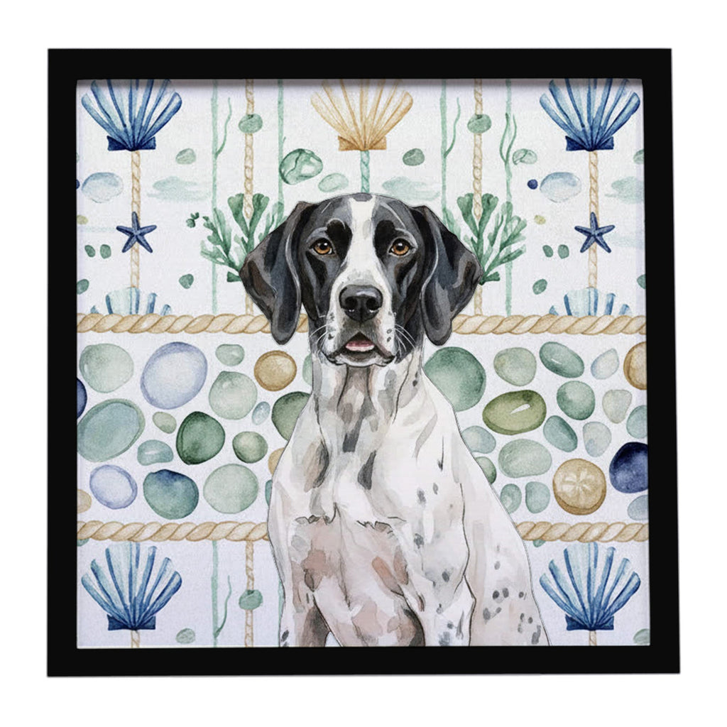 Black and White Pointer Coastal Sea Glass Framed Metal Print Bathroom, Kitchen, Office, Home Decor Wall Art Ready to Hang, Square, 8X8