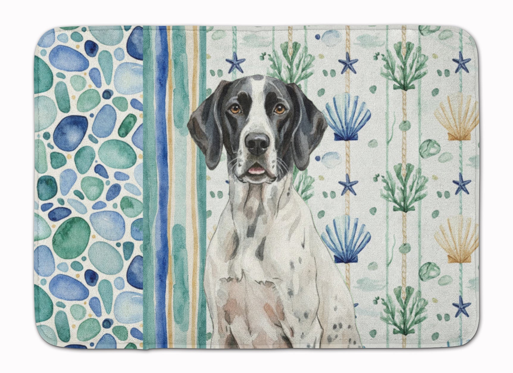 Black and White Pointer Coastal Sea Glass Memory Foam Kitchen Mat Machine Washable Anti-Fatigue Cushion Comfort Bath or Kitchen Rug