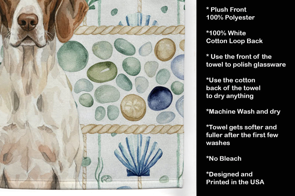 Liver and White Pointer Coastal Sea Glass Kitchen Towel Velour Plush Front and Cotton Loop Back Machine Washable