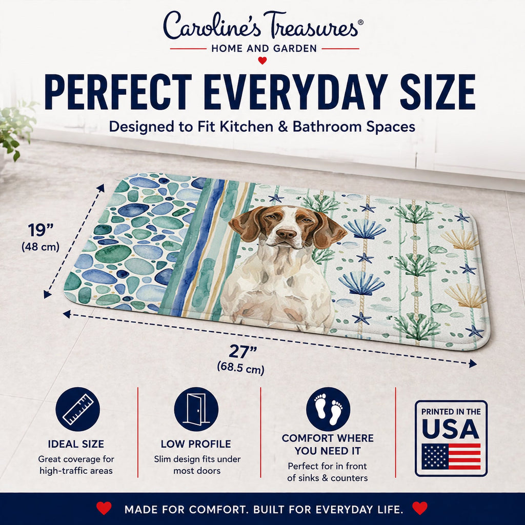 Liver and White Pointer Coastal Sea Glass Memory Foam Kitchen Mat Machine Washable Anti-Fatigue Cushion Comfort Bath or Kitchen Rug