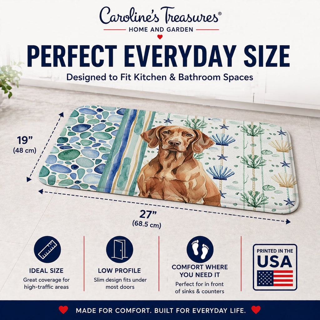 Liver Pointer Coastal Sea Glass Memory Foam Kitchen Mat Machine Washable Anti-Fatigue Cushion Comfort Bath or Kitchen Rug