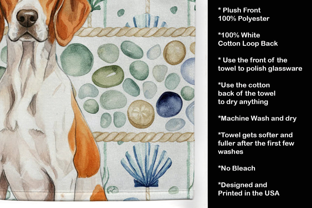 Orange and White Pointer Coastal Sea Glass Kitchen Towel Velour Plush Front and Cotton Loop Back Machine Washable