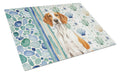 Orange and White Pointer Coastal Sea Glass Cutting Board Tempered Glass Kitchen Cutting Surface, Heat Resistant Chopping, Non-Slip Feet, Food Prep & Serving