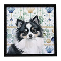 Black and White Pomeranian Coastal Sea Glass Framed Metal Print Bathroom, Kitchen, Office, Home Decor Wall Art Ready to Hang, Square, 8X8