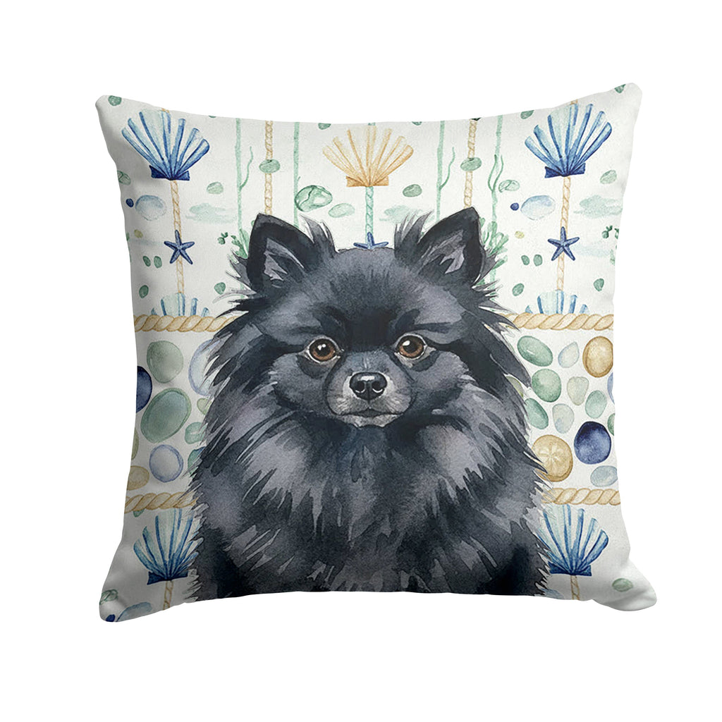 Black Pomeranian Coastal Sea Glass Decorative Throw Pillow 14x14 Indoor Outdoor Accent Cushion, Fabric Cover with Insert for Sofa, Bed, Porch & Living Room