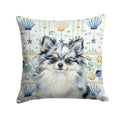 Blue Merle Pomeranian Coastal Sea Glass Decorative Throw Pillow 14x14 Indoor Outdoor Accent Cushion, Fabric Cover with Insert for Sofa, Bed, Porch & Living Room