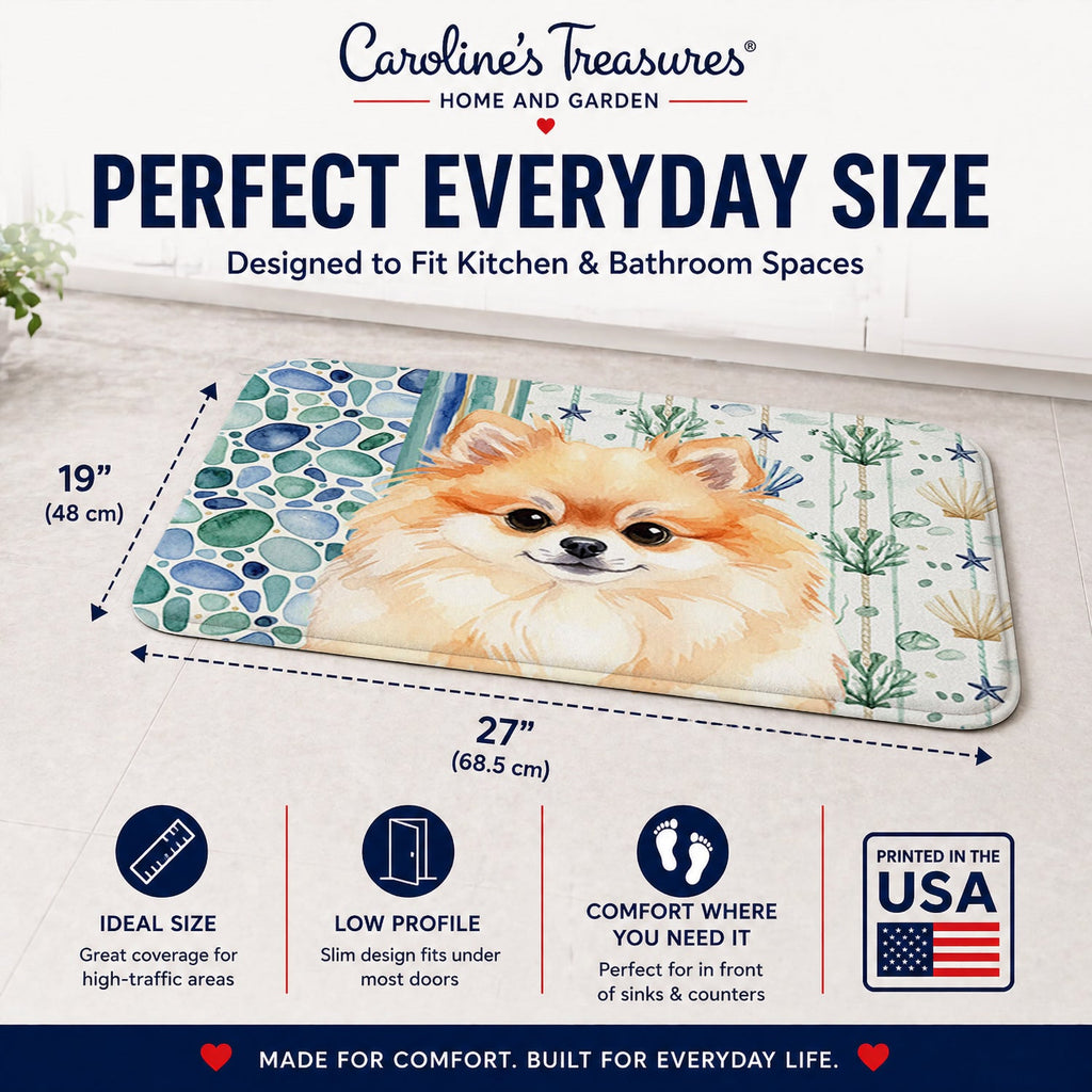 Pomeranian Coastal Sea Glass Memory Foam Kitchen Mat Machine Washable Anti-Fatigue Cushion Comfort Bath or Kitchen Rug