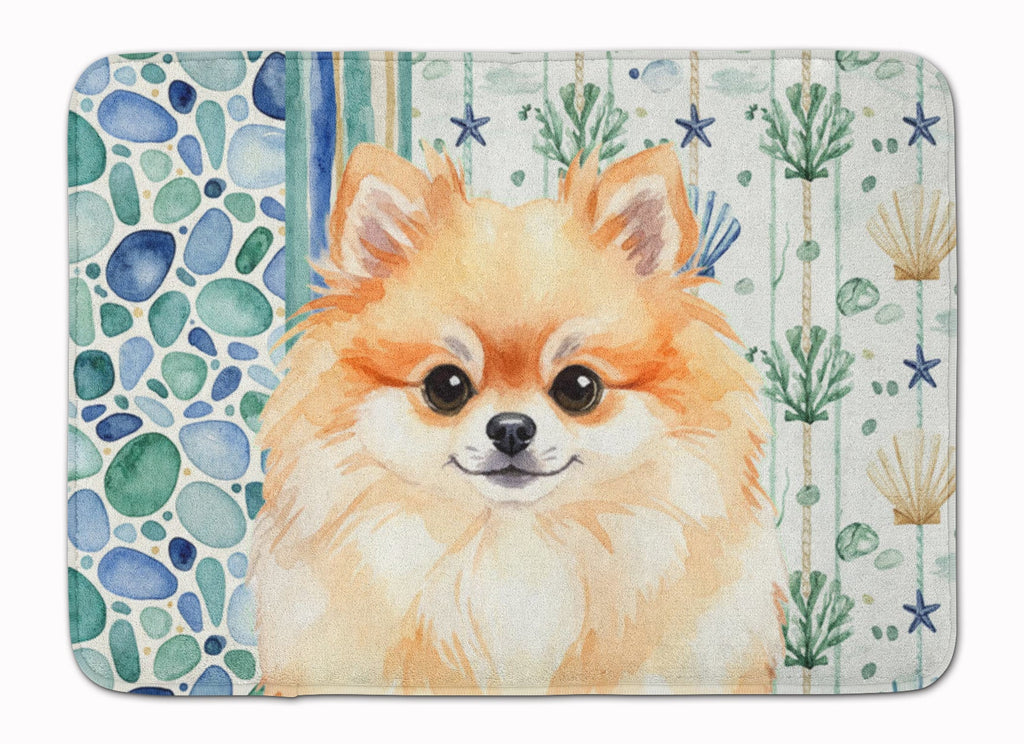 Pomeranian Coastal Sea Glass Memory Foam Kitchen Mat Machine Washable Anti-Fatigue Cushion Comfort Bath or Kitchen Rug