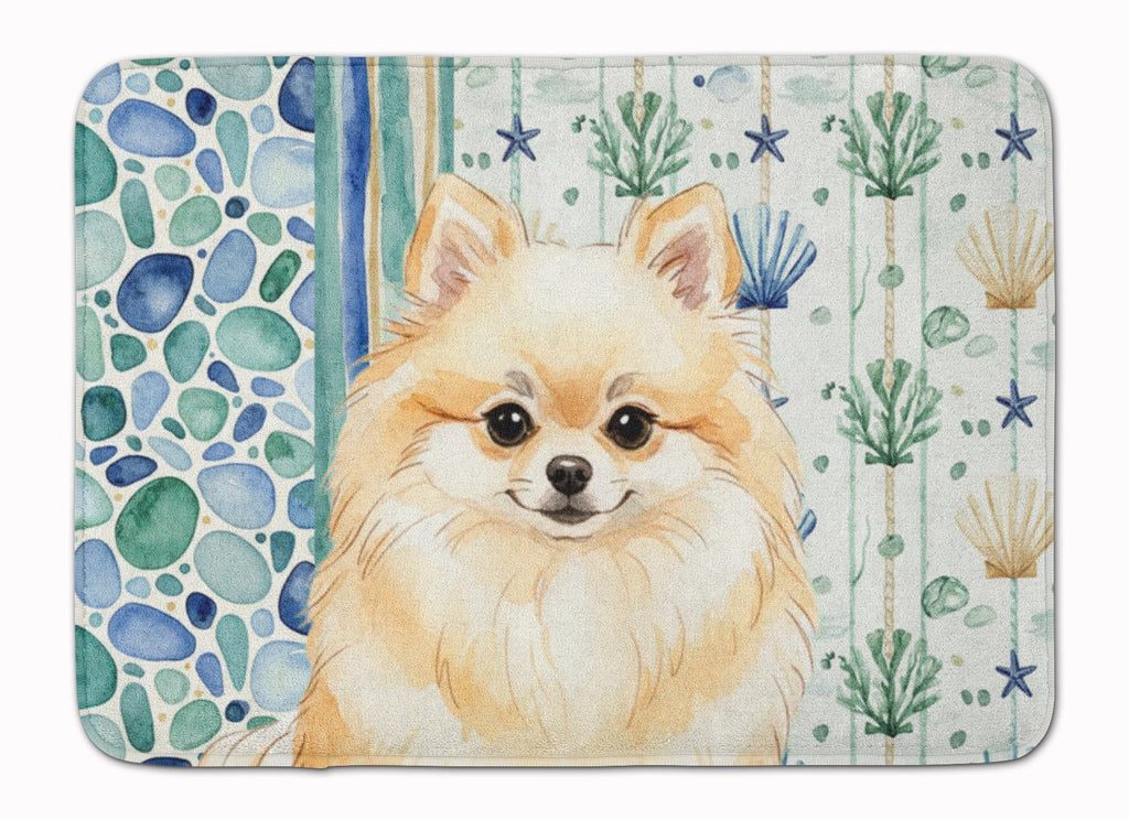 Cream Pomeranian Coastal Sea Glass Memory Foam Kitchen Mat Machine Washable Anti-Fatigue Cushion Comfort Bath or Kitchen Rug