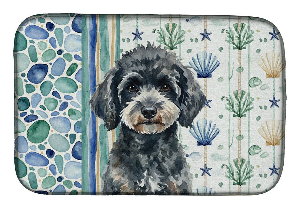 Miniature Black Poodle Coastal Sea Glass Dish Drying Mat Absorbent Dish Drying Mat Pad for Kitchen Counter Dish Drainer Mat for Countertop, 14 x 21", Multicolor