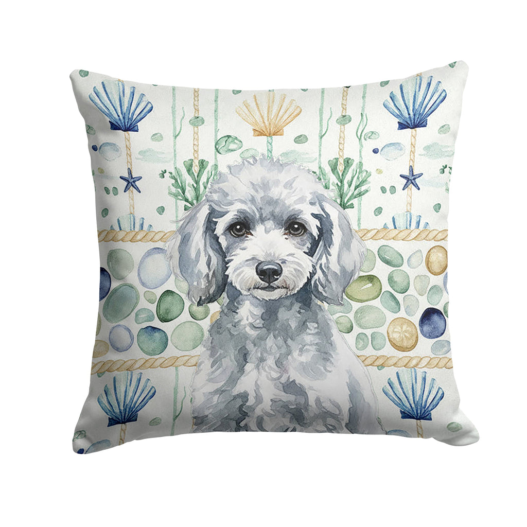 Miniature Silver Poodle Coastal Sea Glass Decorative Throw Pillow 18x18 Indoor Outdoor Accent Cushion, Fabric Cover with Insert for Sofa, Bed, Porch & Living Room