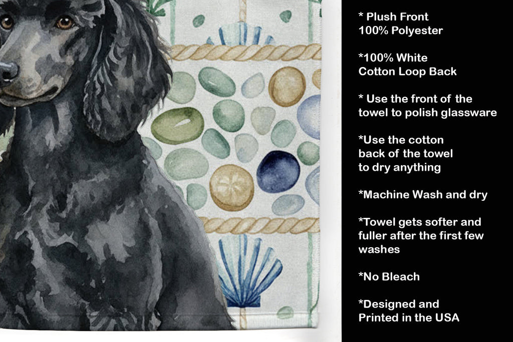 Standard Black Poodle Coastal Sea Glass Kitchen Towel Velour Plush Front and Cotton Loop Back Machine Washable
