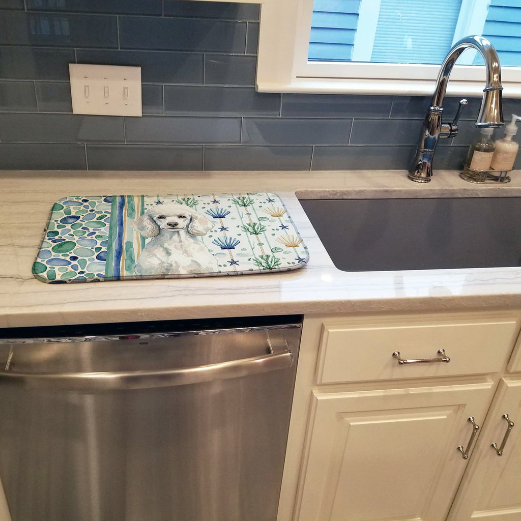 Standard White Poodle Coastal Sea Glass Dish Drying Mat Absorbent Dish Drying Mat Pad for Kitchen Counter Dish Drainer Mat for Countertop, 14 x 21", Multicolor
