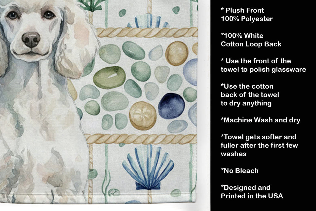 Standard White Poodle Coastal Sea Glass Kitchen Towel Velour Plush Front and Cotton Loop Back Machine Washable