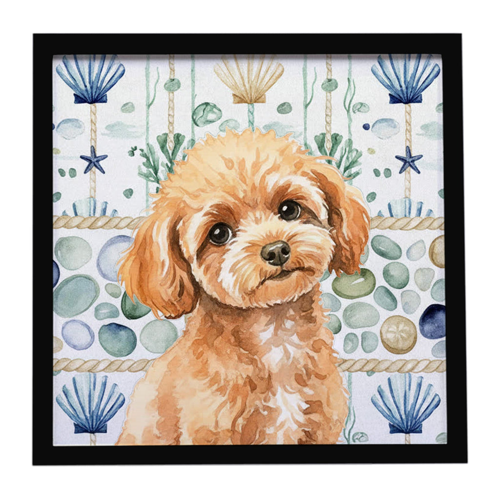Toy Apricot Poodle Coastal Sea Glass Framed Metal Print Bathroom, Kitchen, Office, Home Decor Wall Art Ready to Hang, Square, 8X8