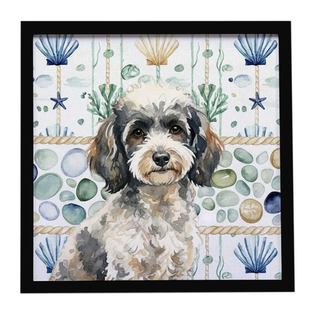 Toy Parti Poodle Coastal Sea Glass Framed Metal Print Bathroom, Kitchen, Office, Home Decor Wall Art Ready to Hang, Square, 8X8