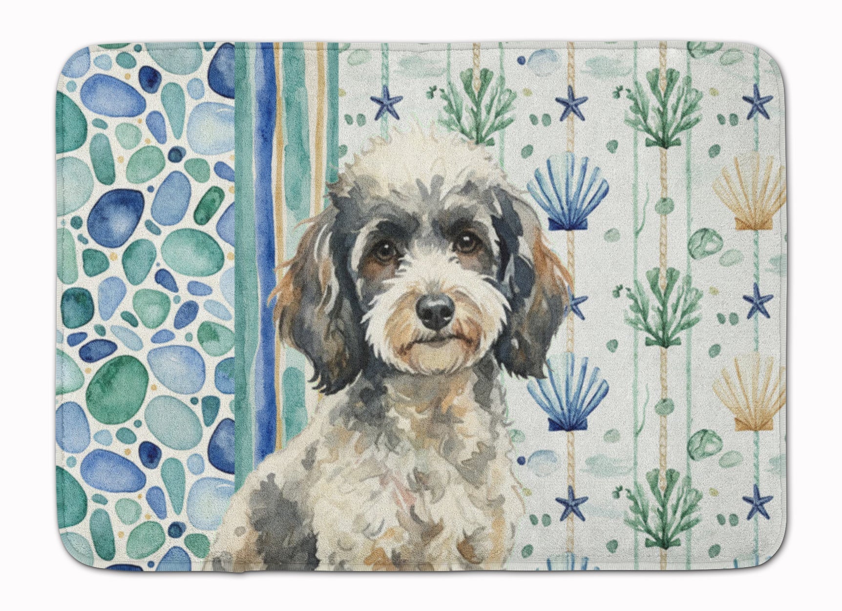 Toy Parti Poodle Coastal Sea Glass Memory Foam Kitchen Mat Machine Washable Anti-Fatigue Cushion Comfort Bath or Kitchen Rug