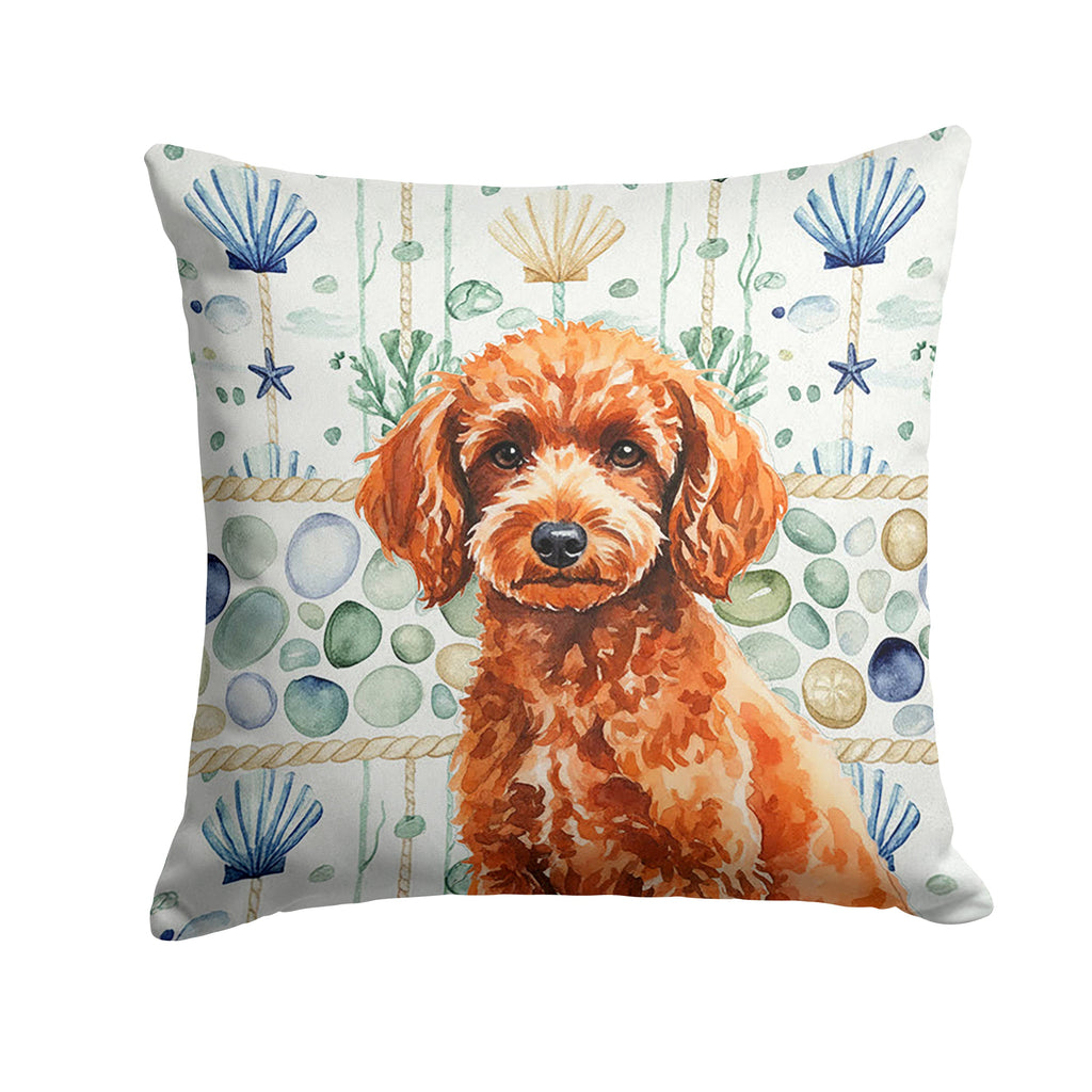 Toy Red Poodle Coastal Sea Glass Decorative Throw Pillow 18x18 Indoor Outdoor Accent Cushion, Fabric Cover with Insert for Sofa, Bed, Porch & Living Room