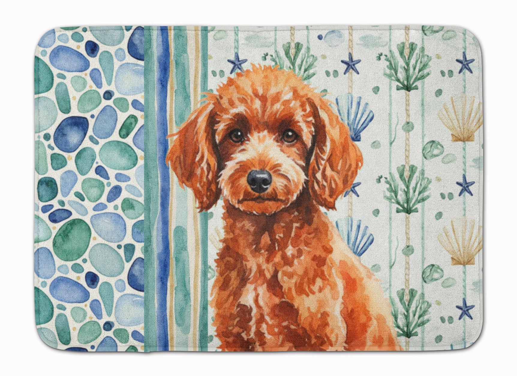 Toy Red Poodle Coastal Sea Glass Memory Foam Kitchen Mat Machine Washable Anti-Fatigue Cushion Comfort Bath or Kitchen Rug