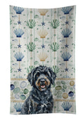 Black Portuguese Water Dog Coastal Sea Glass Kitchen Towel Velour Plush Front and Cotton Loop Back Machine Washable