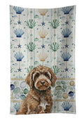Brown Portuguese Water Dog Coastal Sea Glass Kitchen Towel Velour Plush Front and Cotton Loop Back Machine Washable
