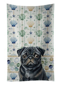 Black Pug Coastal Sea Glass Kitchen Towel Velour Plush Front and Cotton Loop Back Machine Washable