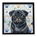 Black Pug Coastal Sea Glass Framed Metal Print Bathroom, Kitchen, Office, Home Decor Wall Art Ready to Hang, Square, 8X8