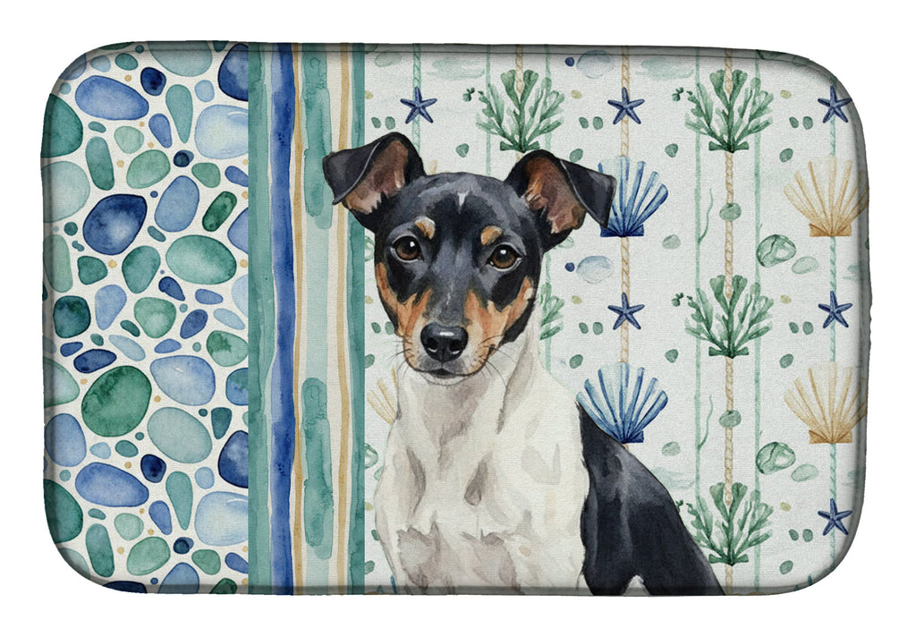 Black and White Rat Terrier Coastal Sea Glass Dish Drying Mat Absorbent Dish Drying Mat Pad for Kitchen Counter Dish Drainer Mat for Countertop, 14 x 21", Multicolor