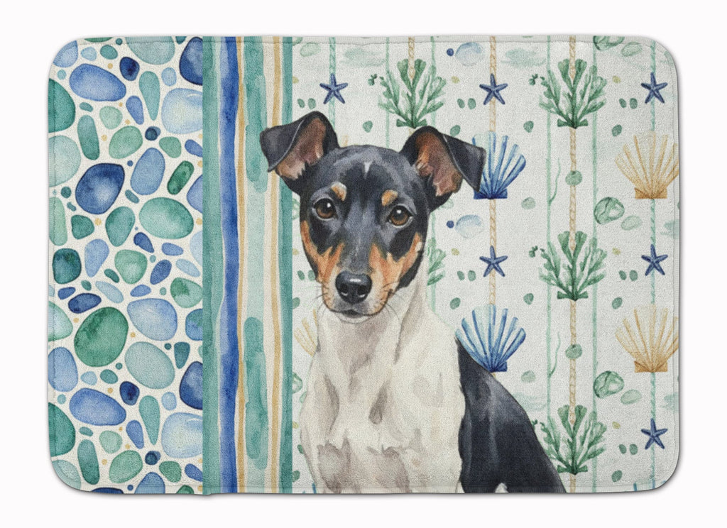 Black and White Rat Terrier Coastal Sea Glass Memory Foam Kitchen Mat Machine Washable Anti-Fatigue Cushion Comfort Bath or Kitchen Rug