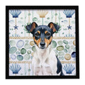 Tricolor Rat Terrier Coastal Sea Glass Framed Metal Print Bathroom, Kitchen, Office, Home Decor Wall Art Ready to Hang, Square, 8X8